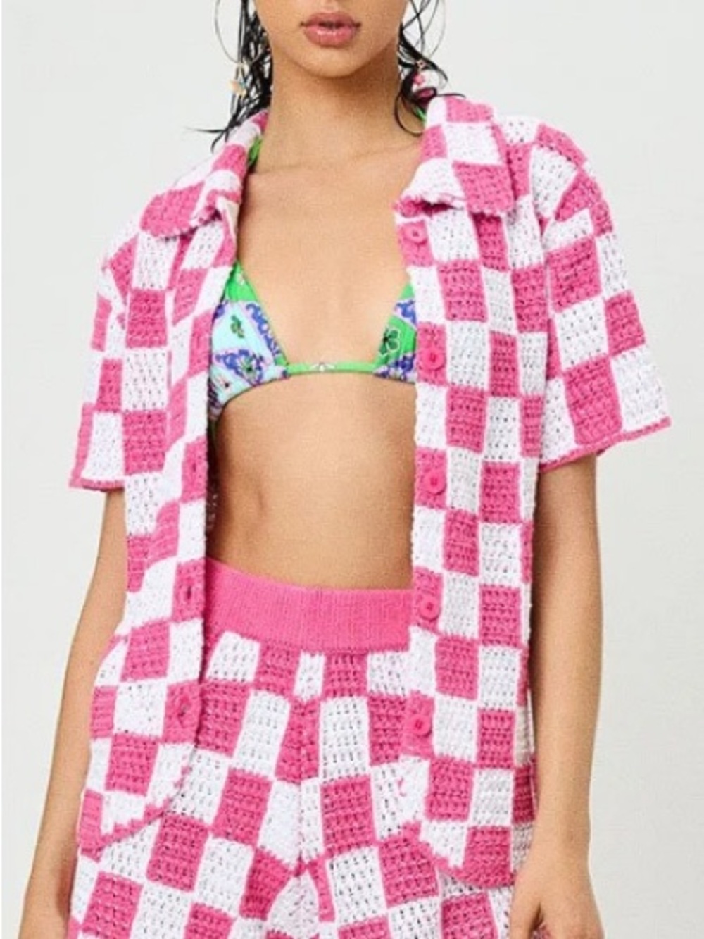 Frankie’s bikinis coco crochet button up shirt Resortwear beach wear sz xs